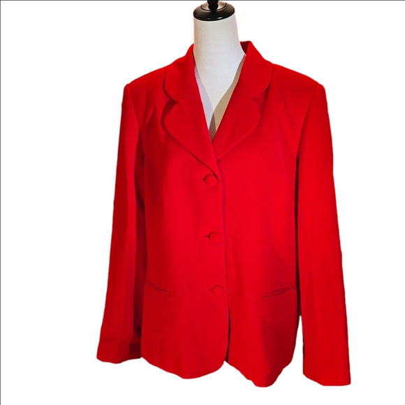 Nina Massini Blazer Jacket Red Notched Collar 3-Button Women Size 18 - Picture 1 of 12